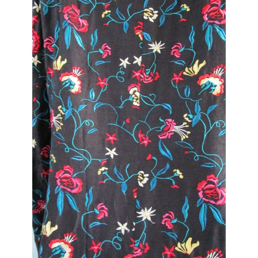 David Brook Floral Embroidered Black Shantung Silk Duster Coat Ladies XL EUC - Picture 13 of 16
